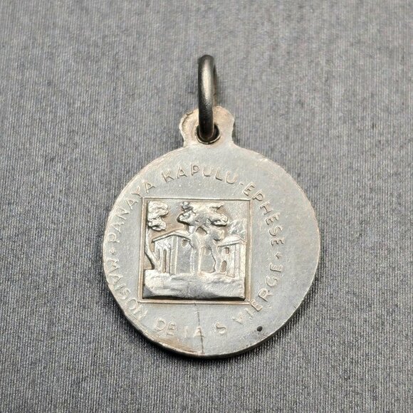 VTG Sterling Silver Ascension of Virgin Mary Medal Pendant 'House of the Virgin' - Picture 2 of 4